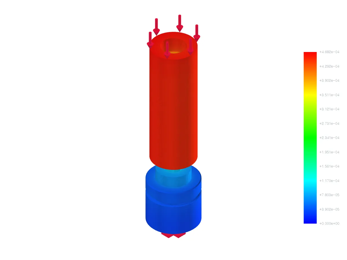 Result: displacement colour map, maximum 0.468 mm at the top of the tube